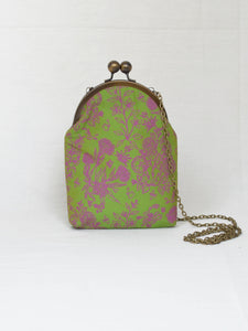 Maswal Green Sling Purse with Antique Finish Metal Clasp and Chain