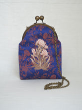 Load image into Gallery viewer, Nishat Blue Sling Purse with Antique Finish Metal Clasp and Chain